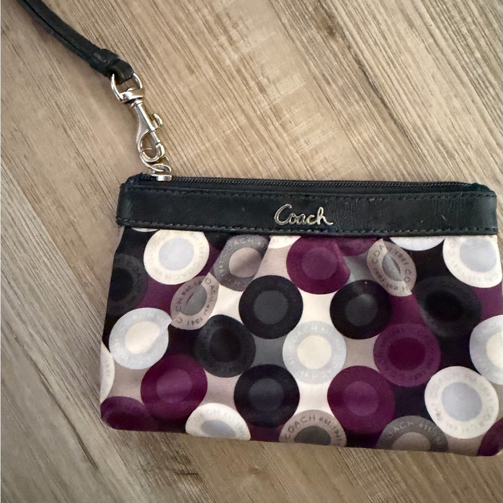 Coach Black and Purple Circle Pattern Wristlet